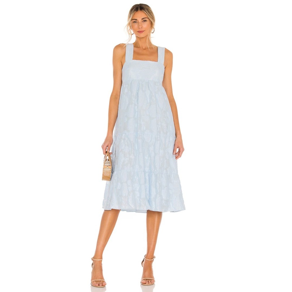 Amanda Uprichard Mitzi Dress Size M Light Blue Floral‎ Jacquard Tiered Midi